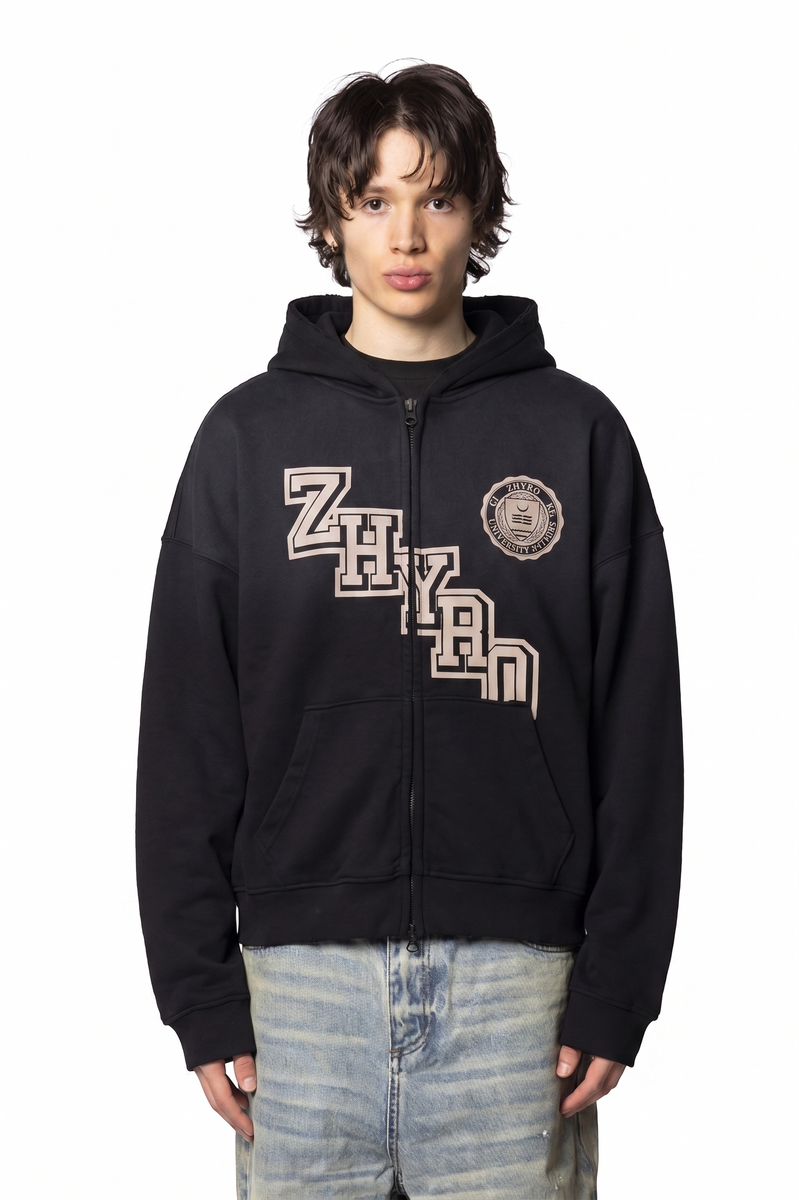 College Zip Hoodie Sunfaded Black by Zhyro – ANSH46
