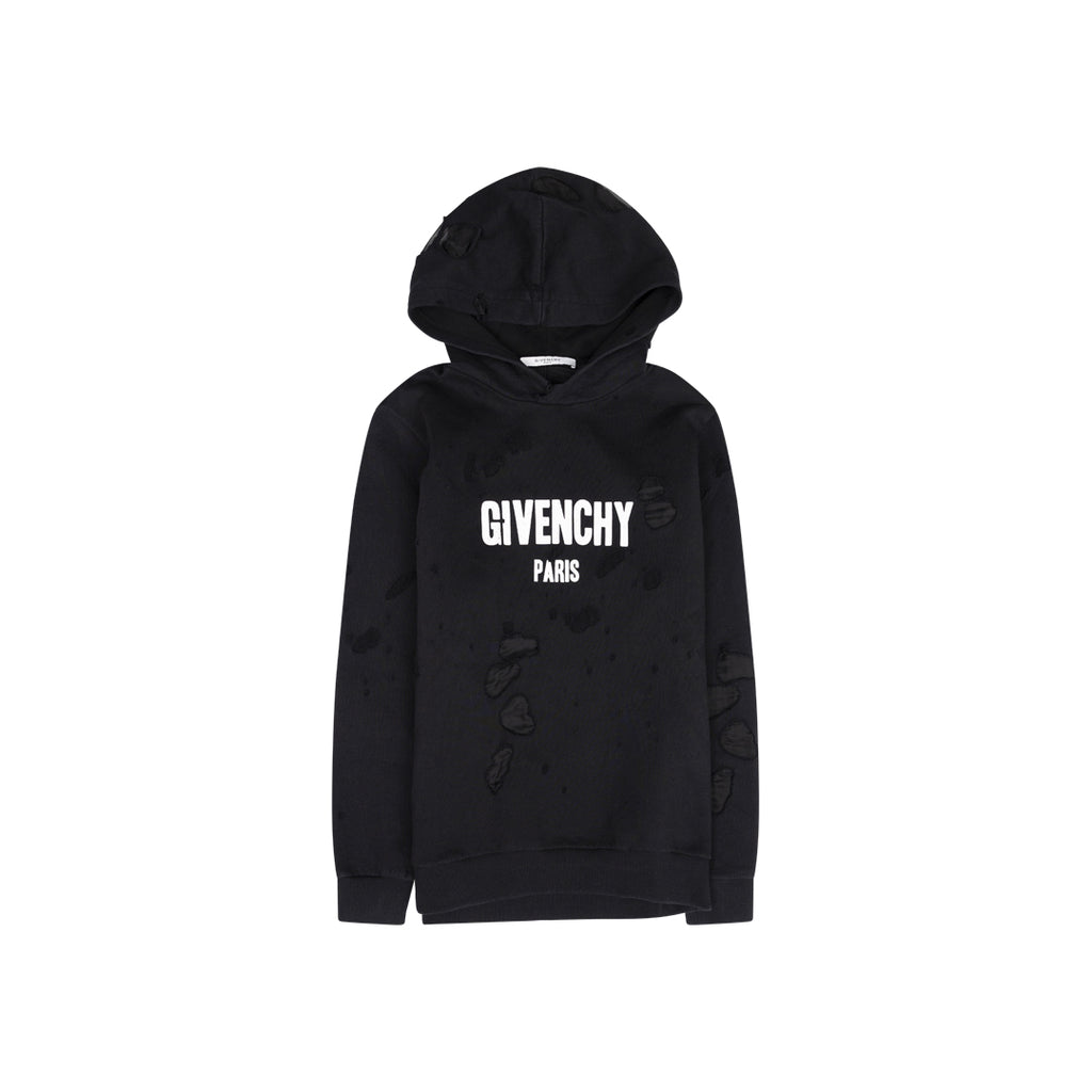 ANSH46 ARCHIVE DISTRESSED GIVENCHY HOODED PULLOVER Black