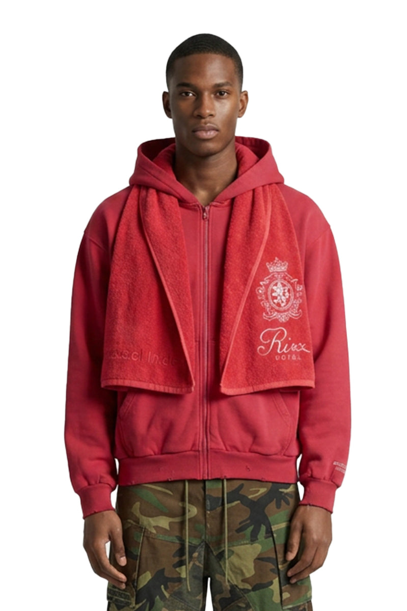 Terry Towel Zip Hoodie Red Protocol Index – ANSH46