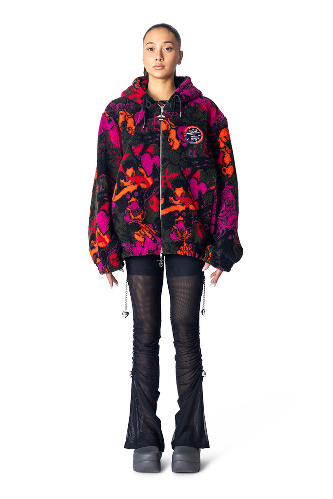 CHOPOVA LOWENA ENGINE PARTY OVERSIZED HOODED FLEECE BROWN MULTI Dark Slate Gray