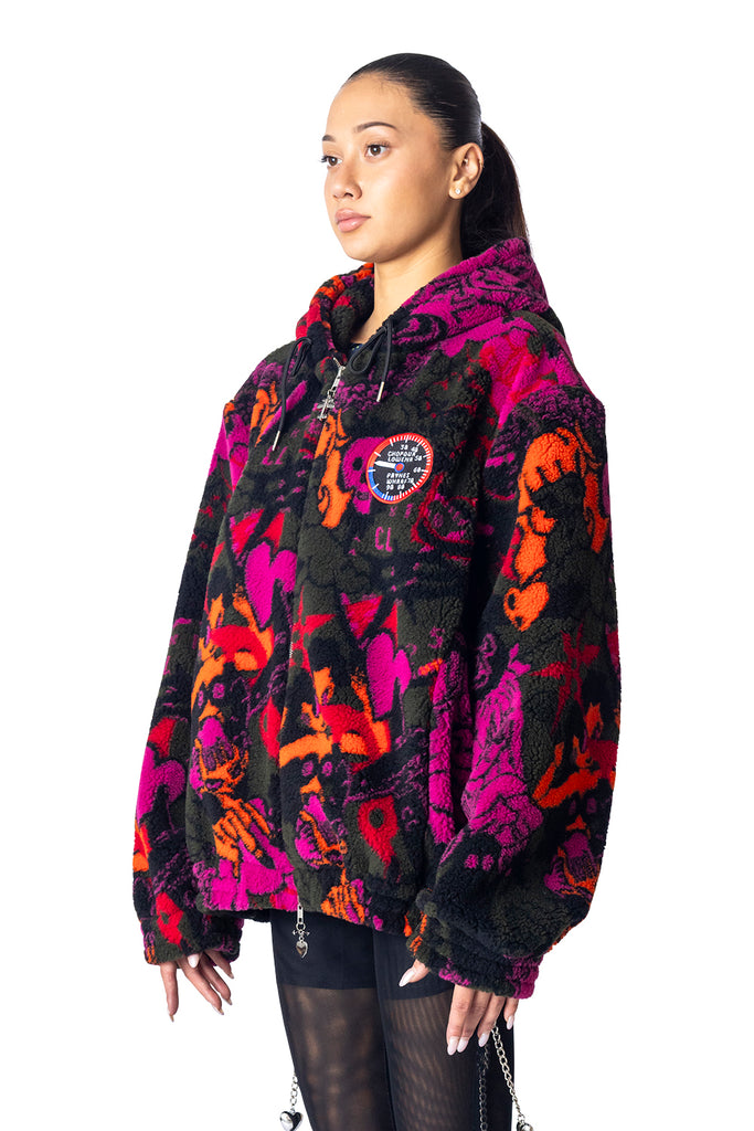 CHOPOVA LOWENA ENGINE PARTY OVERSIZED HOODED FLEECE BROWN MULTI Pale Violet Red