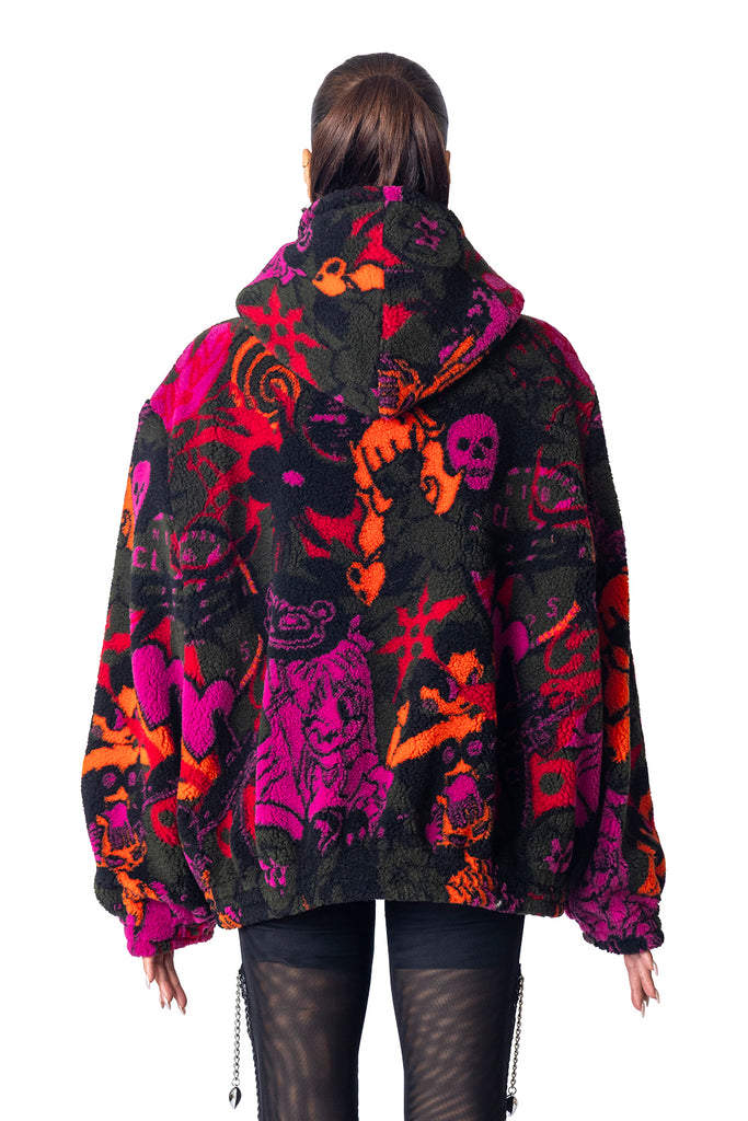 CHOPOVA LOWENA ENGINE PARTY OVERSIZED HOODED FLEECE BROWN MULTI Dark Slate Gray