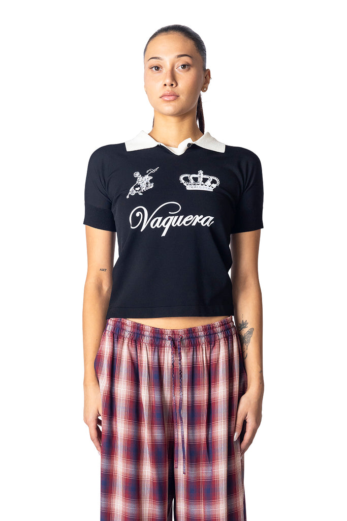 VAQUERA POLO WITH SHORT SLEEVES KNIT BLACK Tan
