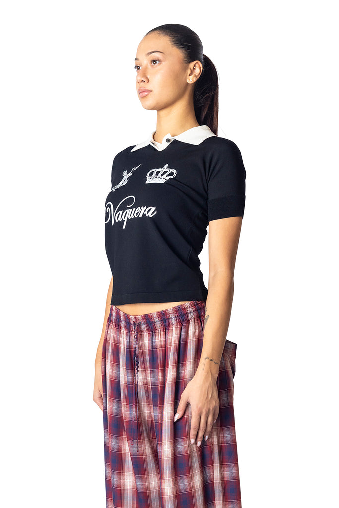 VAQUERA POLO WITH SHORT SLEEVES KNIT BLACK Tan