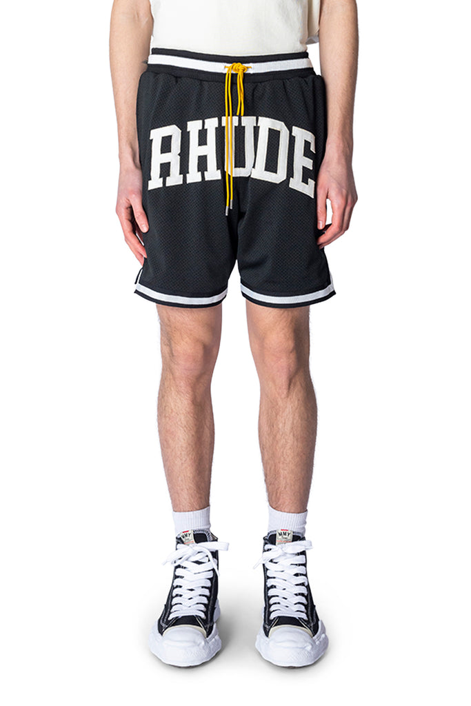 RHUDE COLLEGIATE BASKETBALL SHORTS BLACK/WHITE Dark Slate Gray