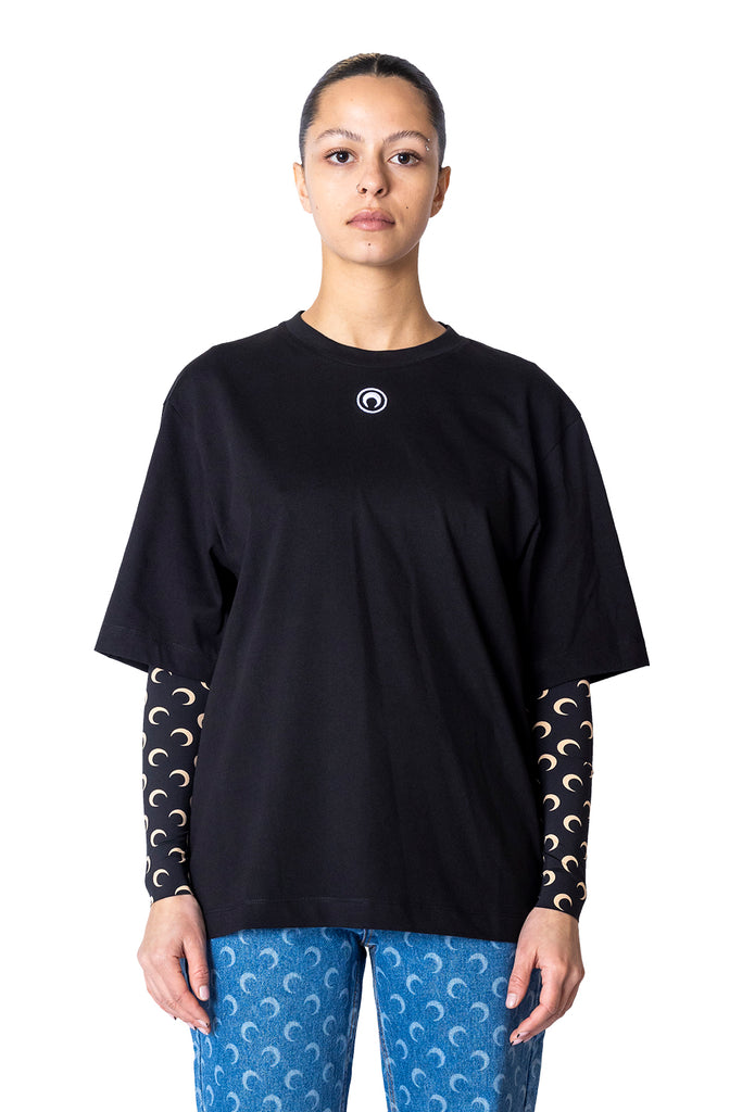 Marine Serre MOON LOGO JERSEY RELAXED T-SHIRT BLACK White Smoke