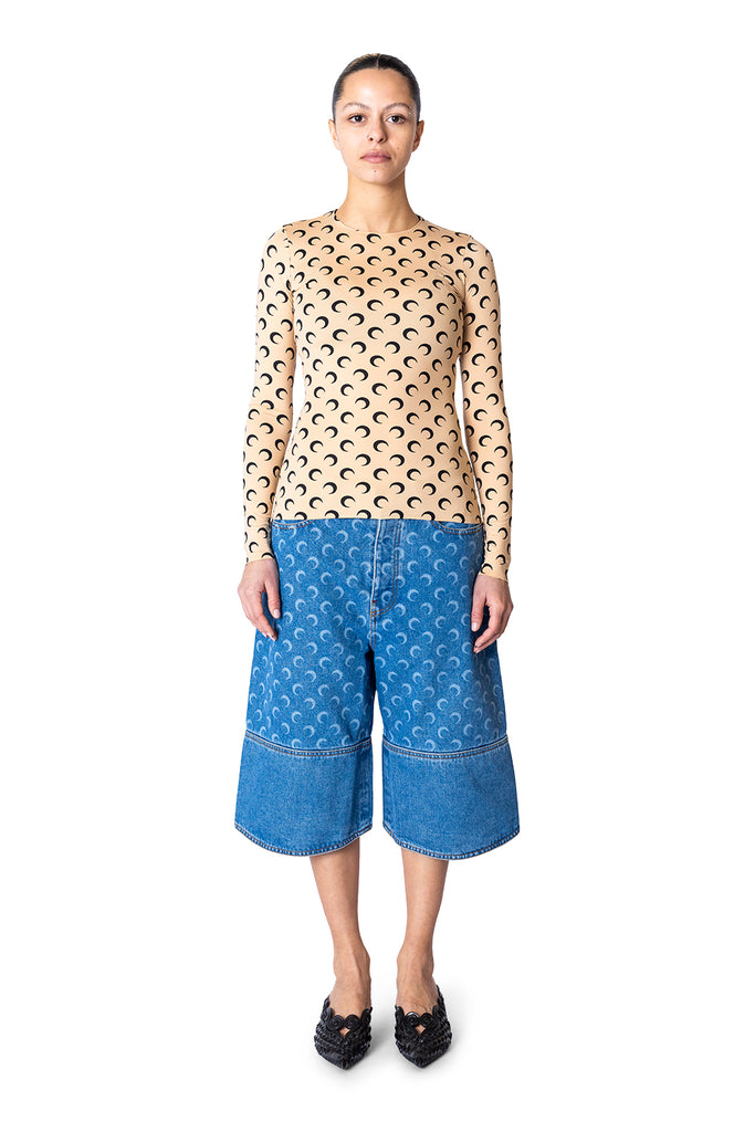 Marine Serre RECYCLED MOON JERSEY SS CREWNECK TOP TAN Dark Slate Blue