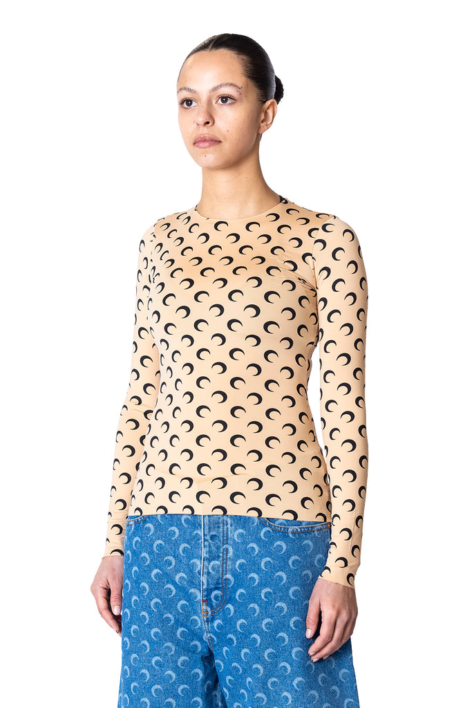 Marine Serre RECYCLED MOON JERSEY SS CREWNECK TOP TAN Dark Slate Blue