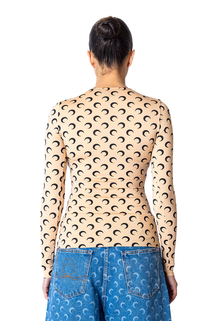 Marine Serre RECYCLED MOON JERSEY SS CREWNECK TOP TAN Wheat