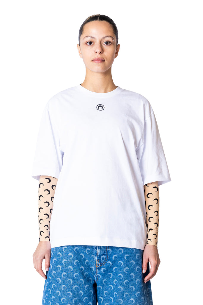 Marine Serre MOON LOGO JERSEY RELAXED T-SHIRT WHITE Steel Blue