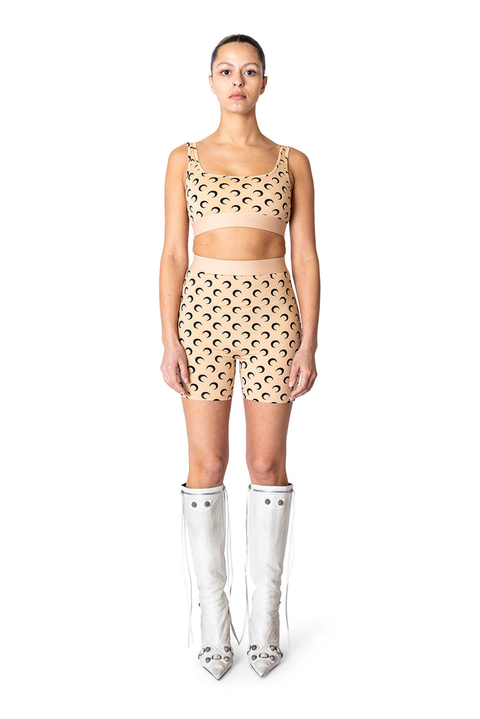 Marine Serre RECYCLED MOON JERSEY BIKER SHORTS TAN Wheat