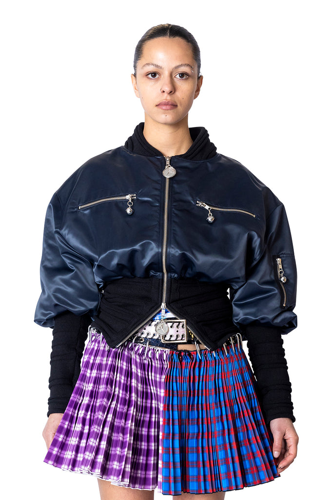 CHOPOVA LOWENA LITTLE BIRDY BOMBER JACKET DARK BLUE AND BLACK Rosy Brown