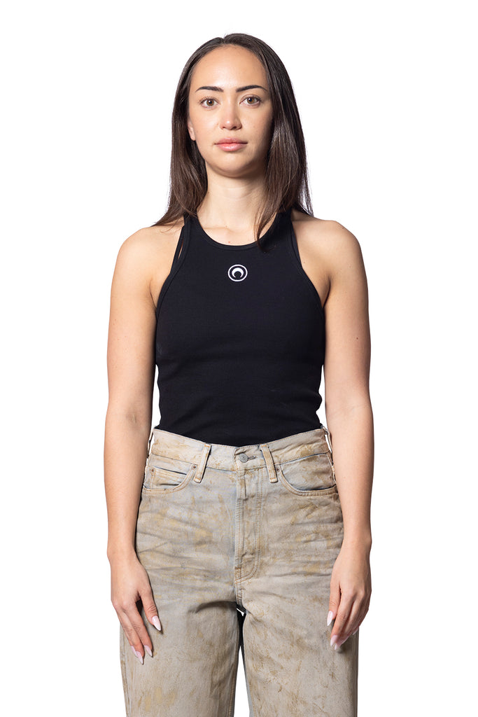 Marine Serre MOON LOGO RIBBED JERSEY TANK TOP BLACK Tan
