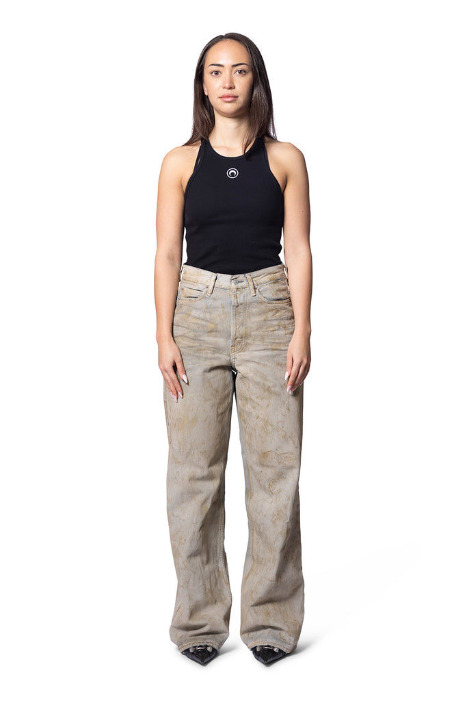 Marine Serre MOON LOGO RIBBED JERSEY TANK TOP BLACK Rosy Brown