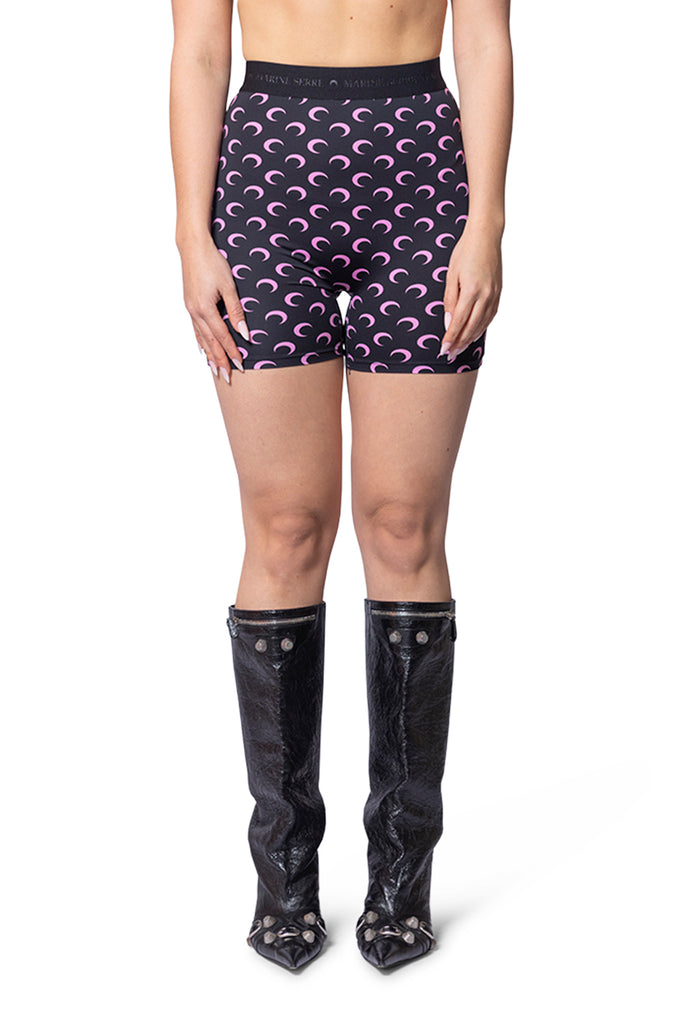 Marine Serre RECYCLED MOON JERSEY BIKER SHORTS BLACK/PINK Tan