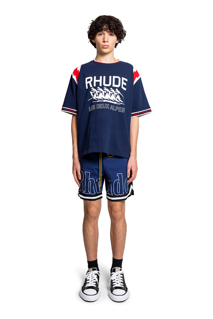 RHUDE LIGHTING RINGER TEE NAVY/OFFWHITE/RED Tan