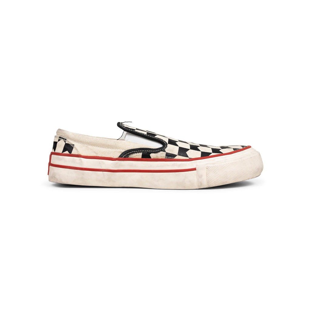 RHUDE CHEVRON CHECKERED SLIP ON SNE VTG WHITE /BLACK/RED Antique White