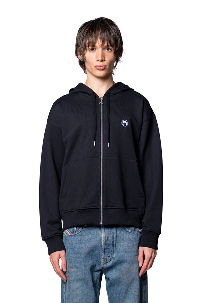Marine Serre MOON LOGO FLEECE ZIPPED HOODIE BLACK Black