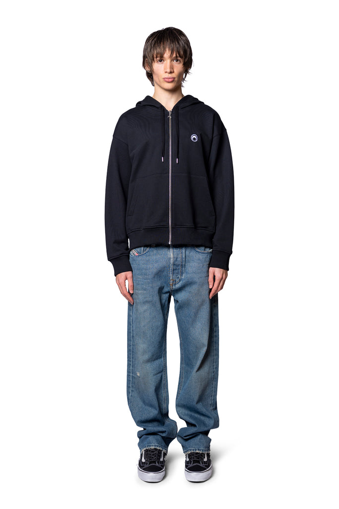 Marine Serre MOON LOGO FLEECE ZIPPED HOODIE BLACK Dark Slate Gray