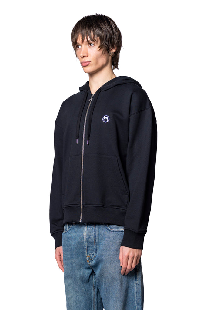 Marine Serre MOON LOGO FLEECE ZIPPED HOODIE BLACK Dark Slate Gray