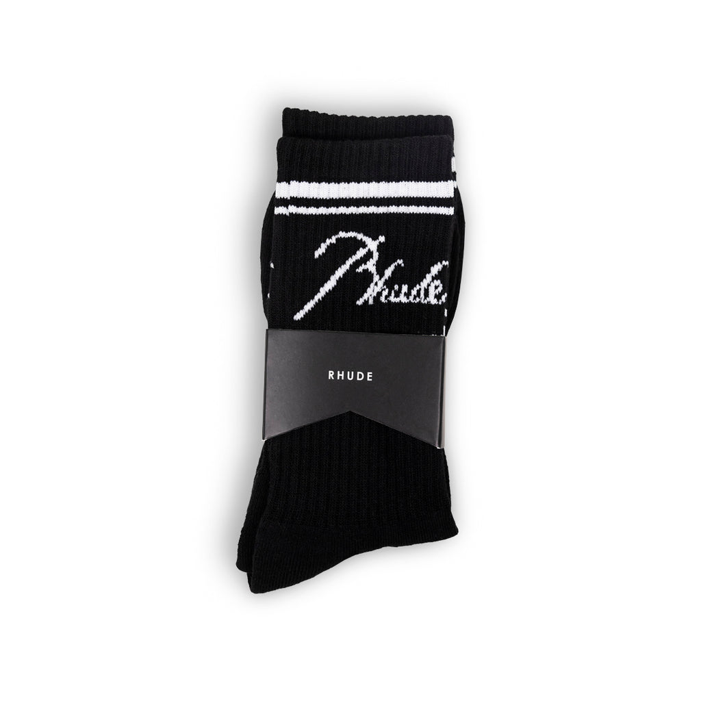 RHUDE RHUDE SCRIPT LOGO SOCK BLACK/WHITE Black