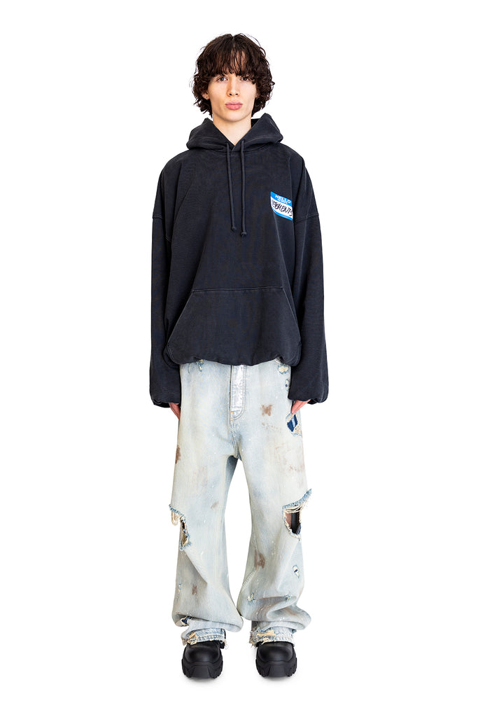 VETEMENTS MY NAME STICKER CROPPED BOXY HOODIE BLACK Dark Slate Gray