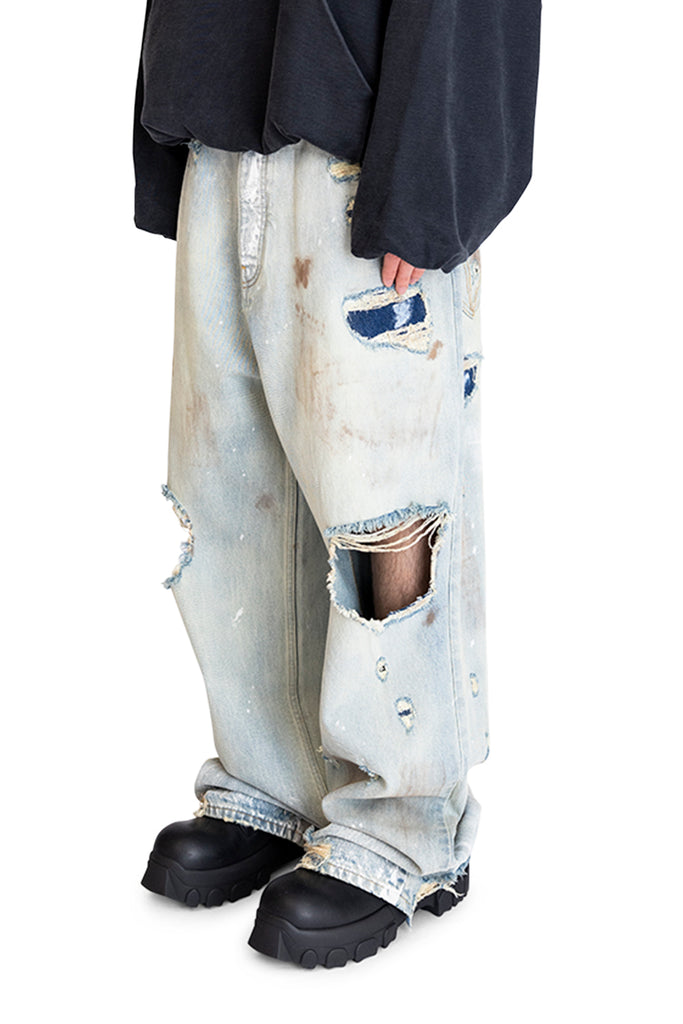 VETEMENTS TRASHED BAGGY JEANS LIGHT BLUE Dark Slate Gray