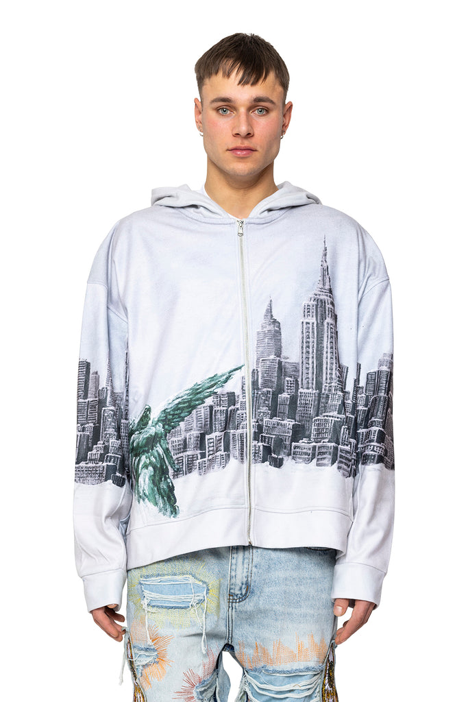 Who Decides War ANGEL OVER THE CITY ZIP-UP SKY Light Gray