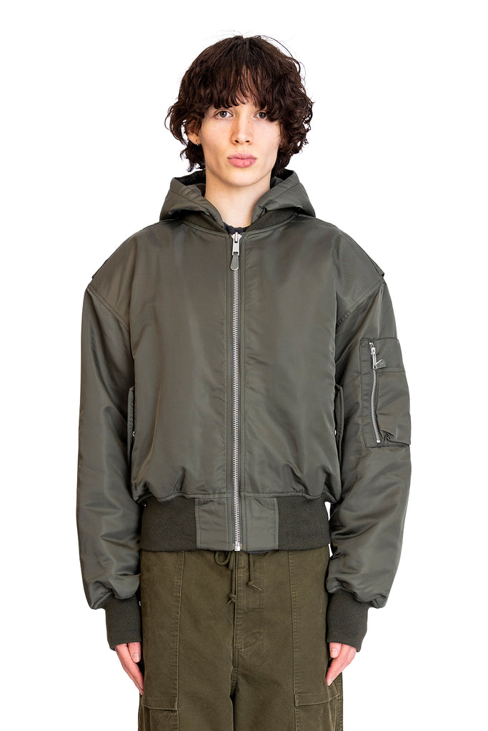 ENTIRE STUDIOS HOODED BROAD BOMBER JADE Dark Olive Green