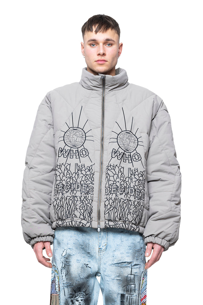Who Decides War EMBROIDERED BOMBER VINTAGE GREY.p Gray