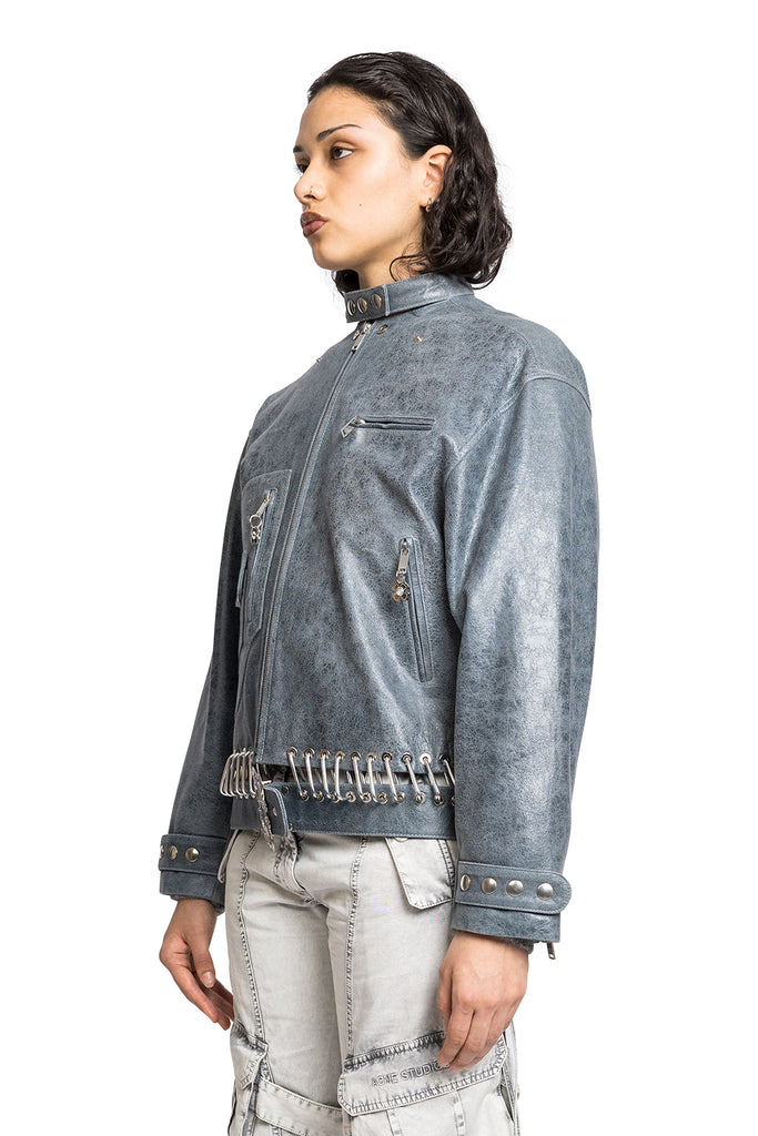 CHOPOVA LOWENA LEATHER JACKET BLUE Light Slate Gray