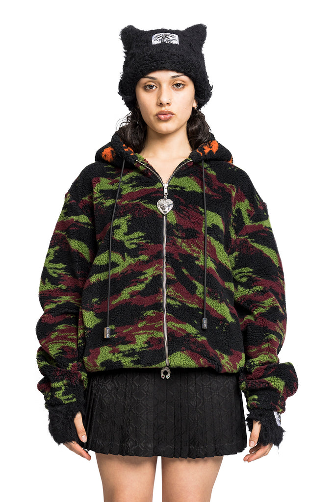 CHOPOVA LOWENA OVERSIZED HOODED FLEECE CAMO AND ORANGE Black