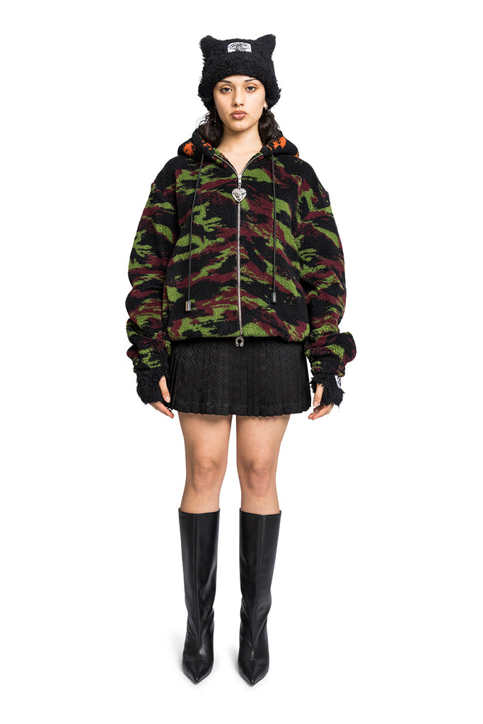 CHOPOVA LOWENA OVERSIZED HOODED FLEECE CAMO AND ORANGE Black