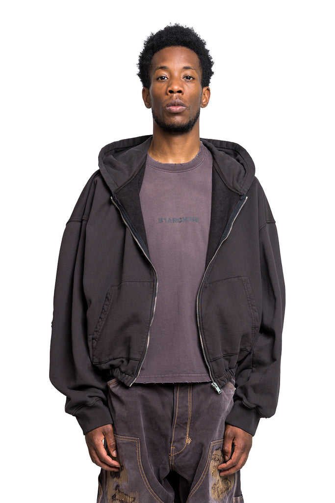 B1ARCHIVE ZIP UP HOODIE W ELASTIC WAIST BROWN Dark Slate Gray