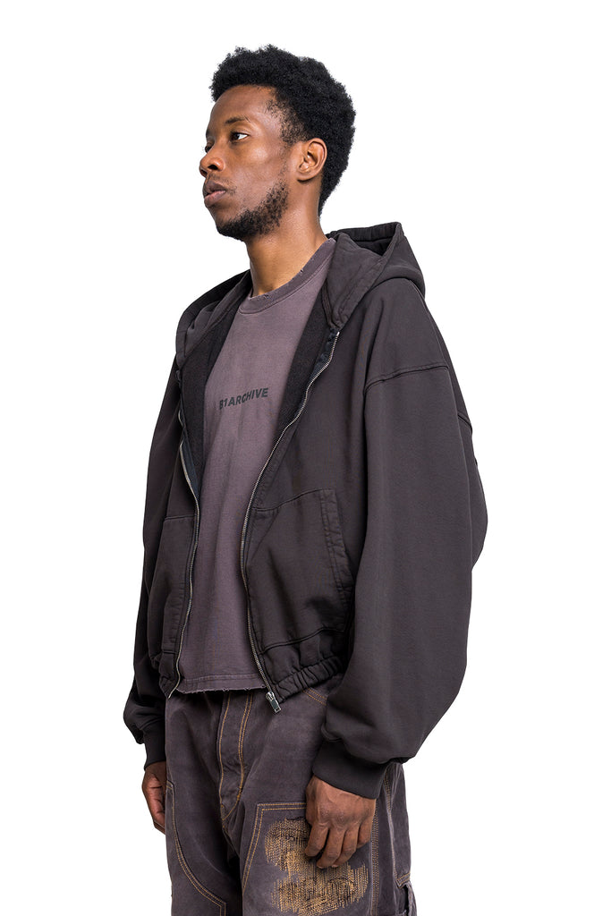 B1ARCHIVE ZIP UP HOODIE W ELASTIC WAIST BROWN Dark Slate Gray