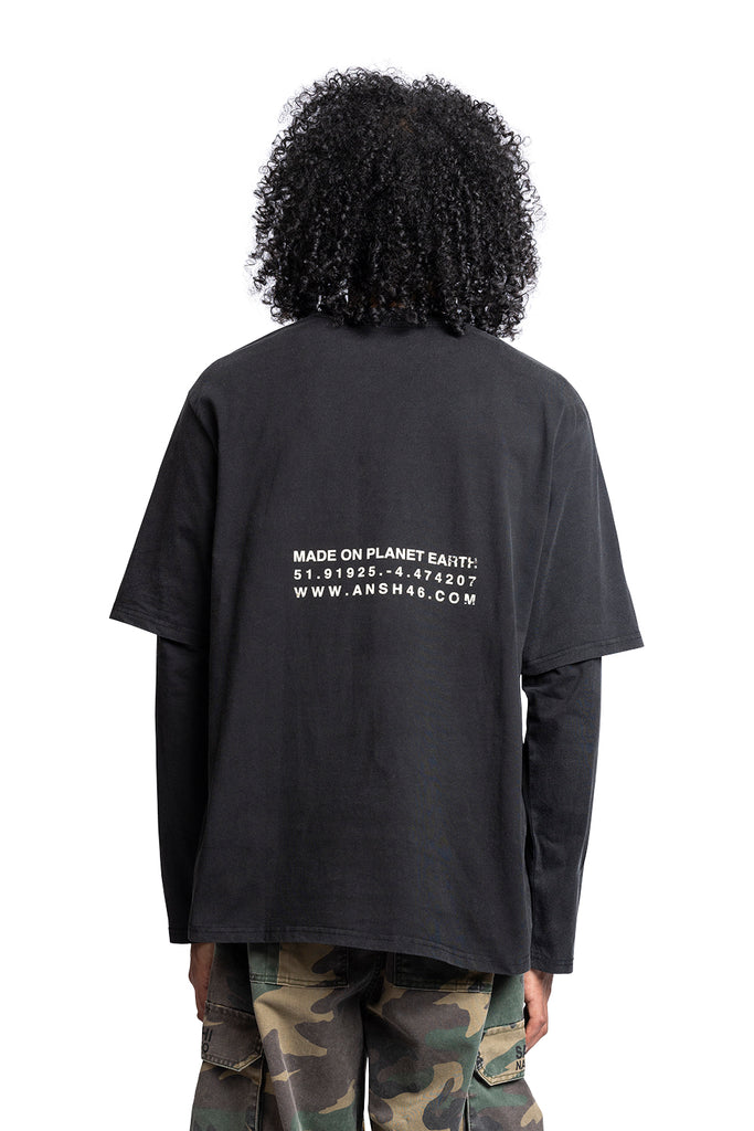 ANSH46 'HUMANITY' DOUBLE SLEEVE TEE BLACK Dark Slate Gray