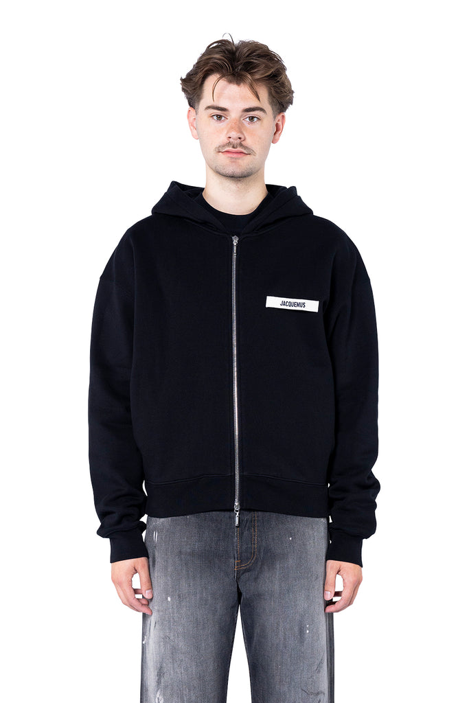 Jacquemus LE HOODIE ZIP GROS GRAIN BLACK White Smoke