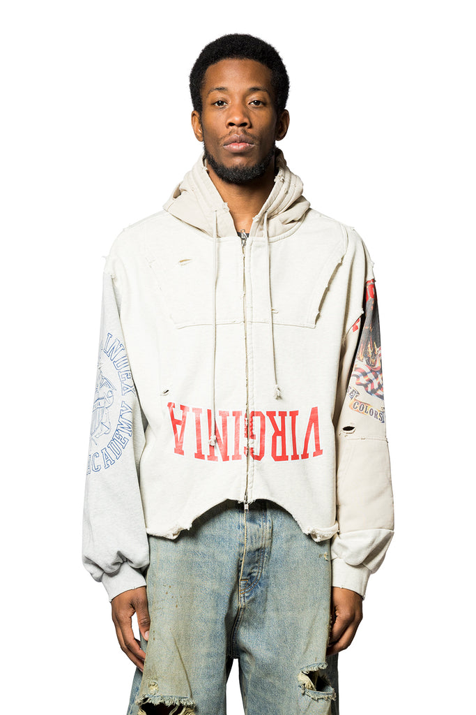 Protocol Index UPSIDE DOWN ZIP HOODIE MULTI IVORY Antique White