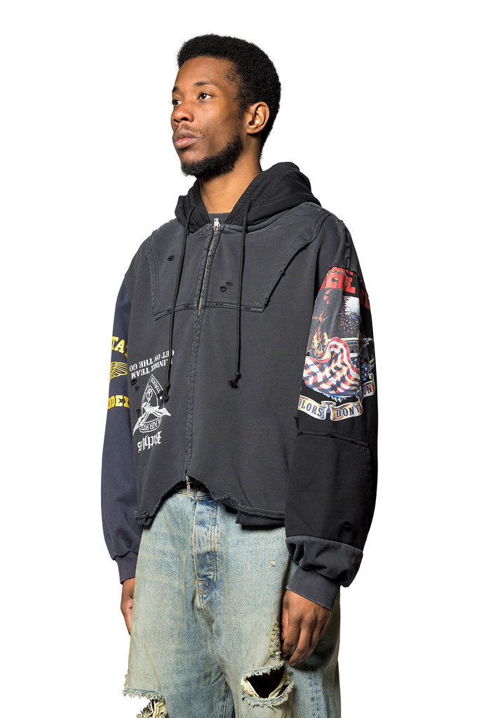 Protocol Index UPSIDE DOWN ZIP HOODIE MULTI BLACK Dark Slate Gray