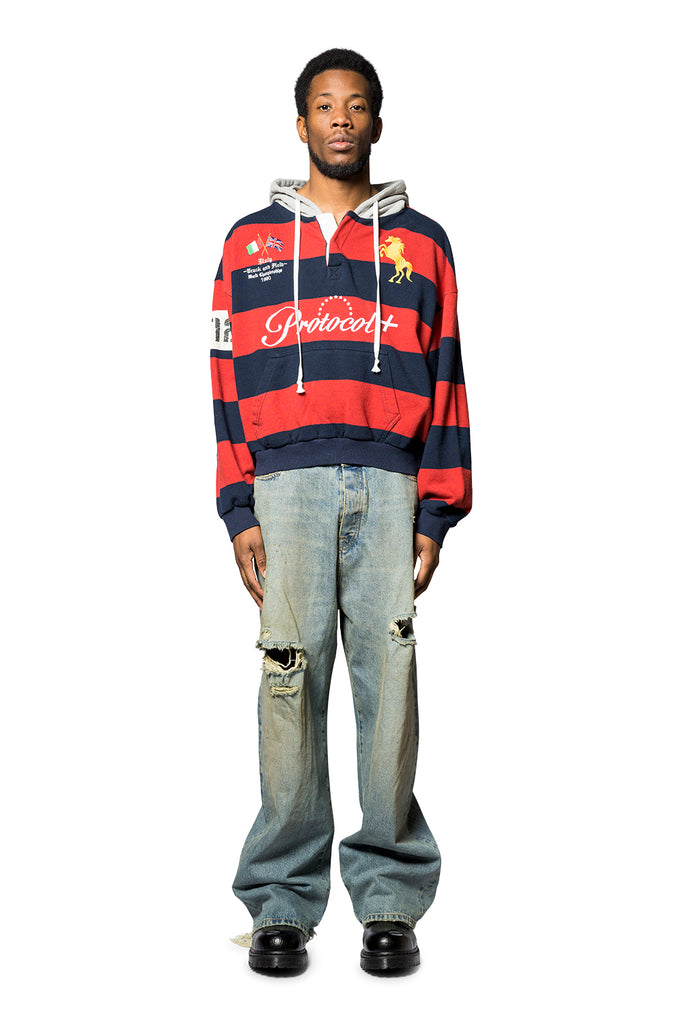 Protocol Index STRIPE POLO HOODIE RED Dark Slate Gray