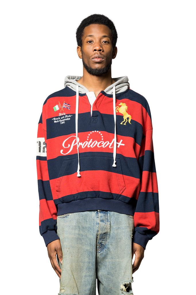 Protocol Index STRIPE POLO HOODIE RED Dark Slate Gray
