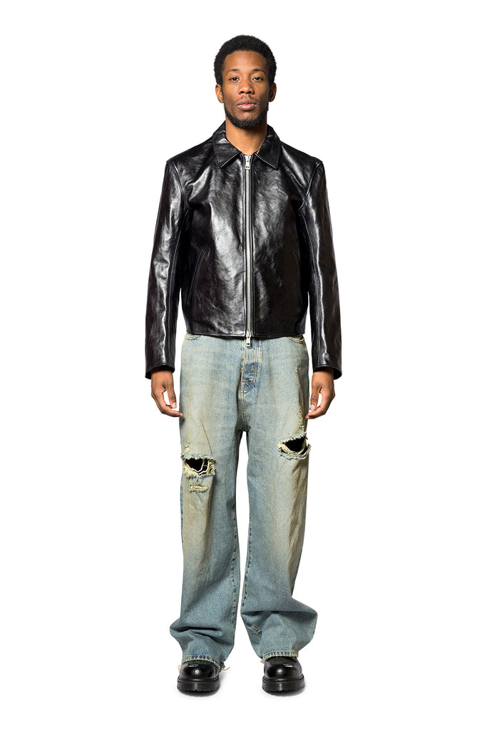 Our Legacy TOP DYED LEATHER MINI JACKET BLACK Dark Slate Gray