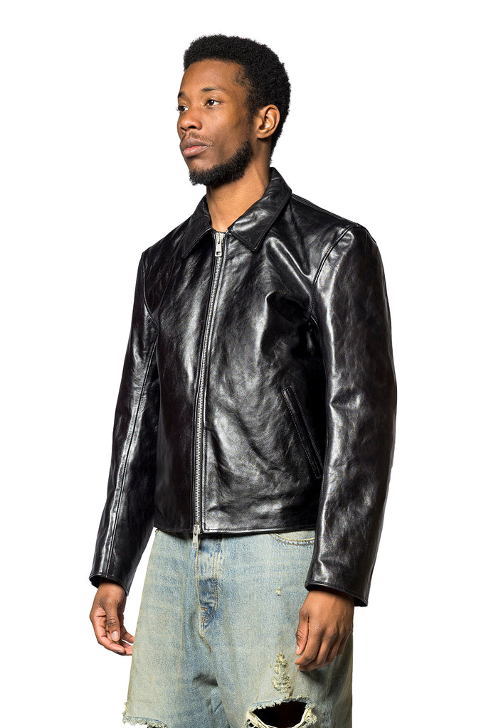 Our Legacy TOP DYED LEATHER MINI JACKET BLACK Dark Slate Gray