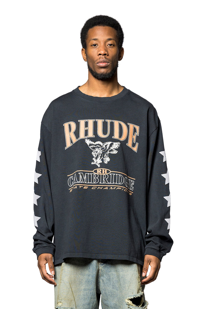 RHUDE CAMBRIDGE STATE CHAMPS LS TEE VINTAGE BLACK Dark Slate Gray