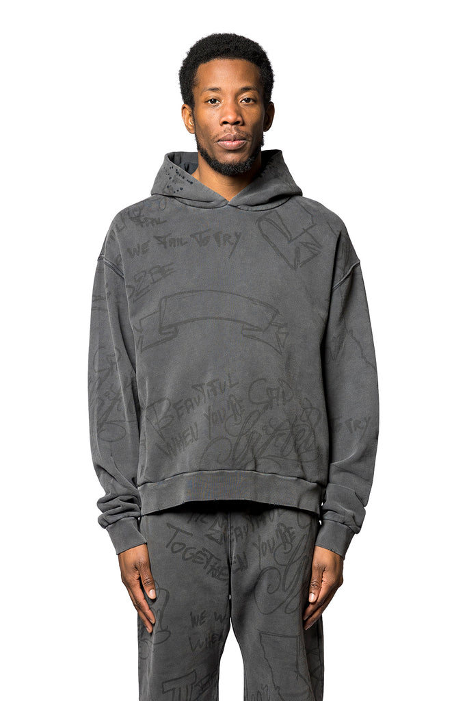 ASKYURSELF SCRIBBLE VINTAGE HOODIE  BLACK Dim Gray
