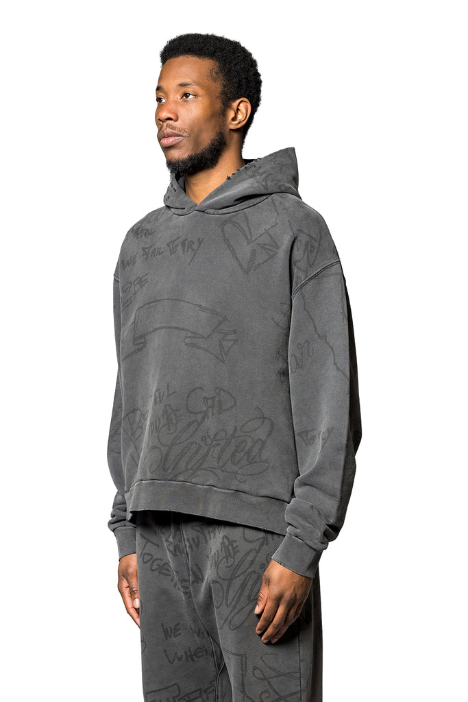 ASKYURSELF SCRIBBLE VINTAGE HOODIE  BLACK Dim Gray