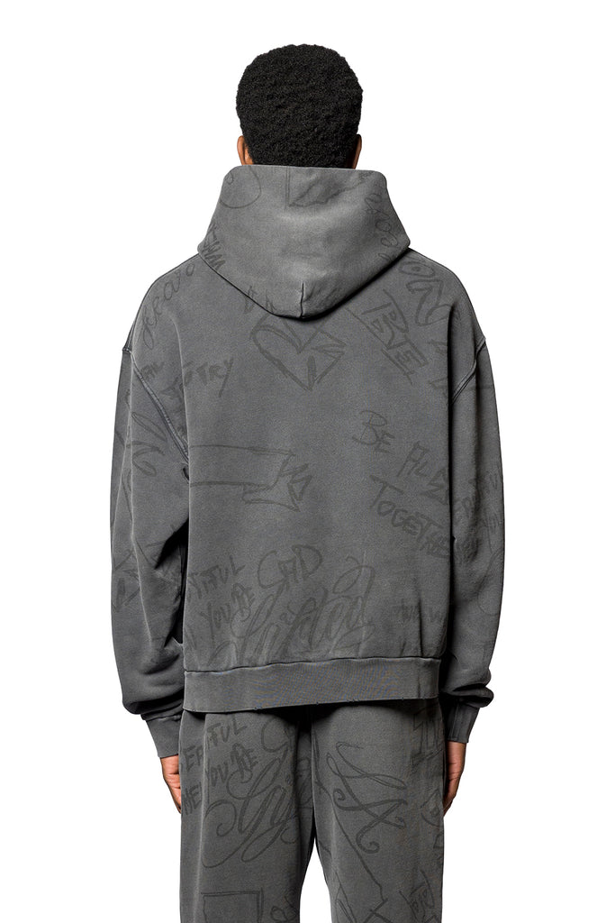 ASKYURSELF SCRIBBLE VINTAGE HOODIE  BLACK Dim Gray