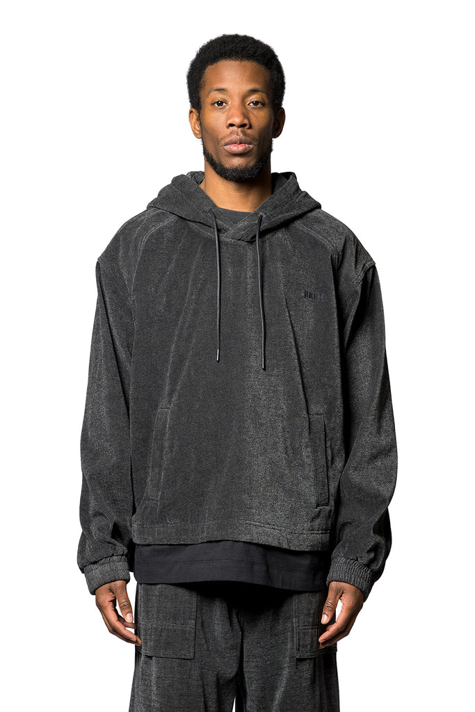 Juun.J SINGLE JERSEY LAYERED DENIM HOODIE BLACK Dark Slate Gray