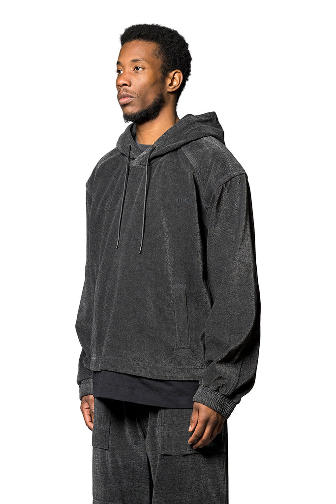 Juun.J SINGLE JERSEY LAYERED DENIM HOODIE BLACK Dark Slate Gray