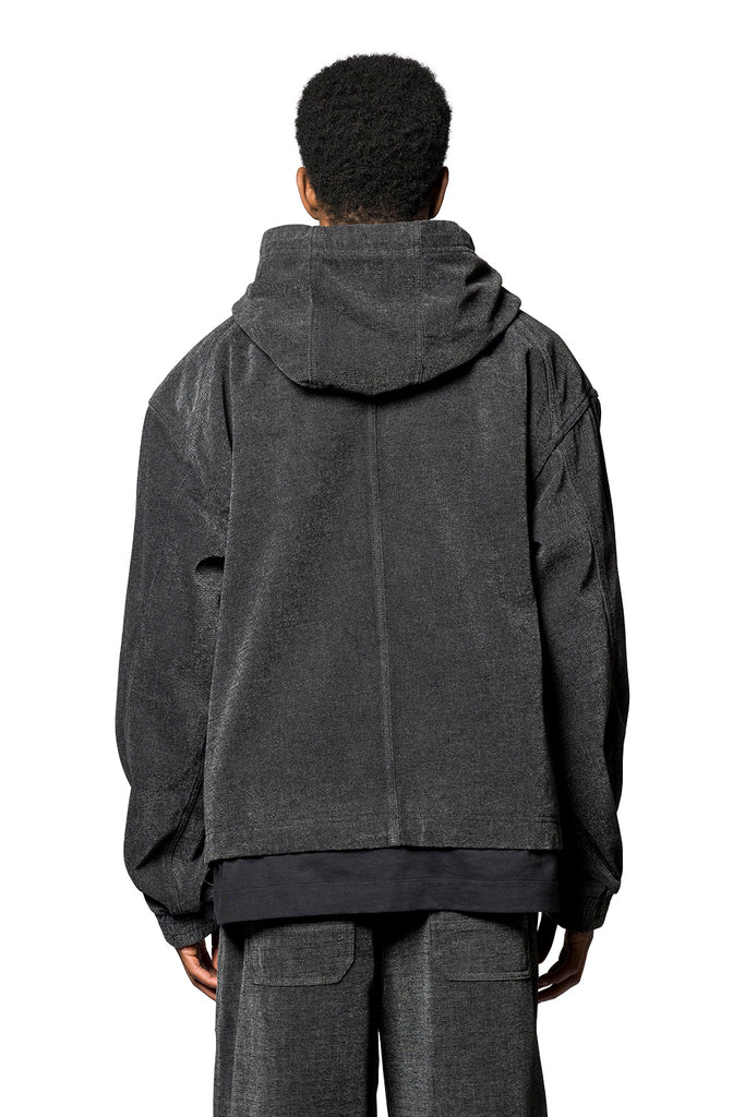 Juun.J SINGLE JERSEY LAYERED DENIM HOODIE BLACK Dark Slate Gray